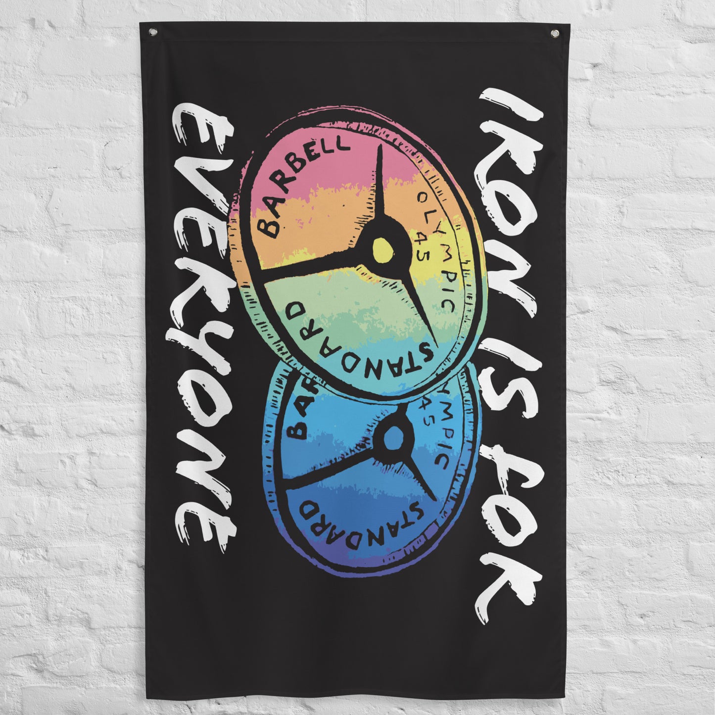 iron is for everyone/rainbow plates flag