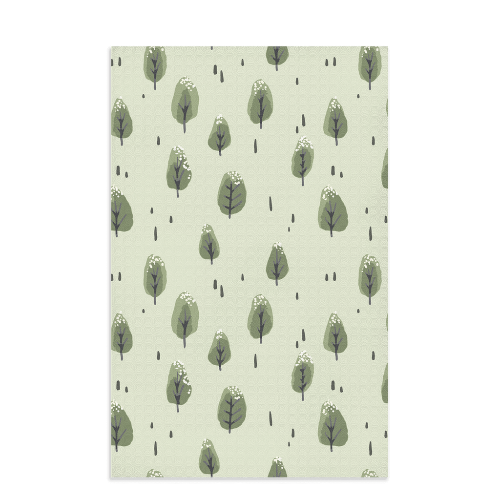 Winter Trees (green) - 16x25" waffle texture kitchen/hand towel