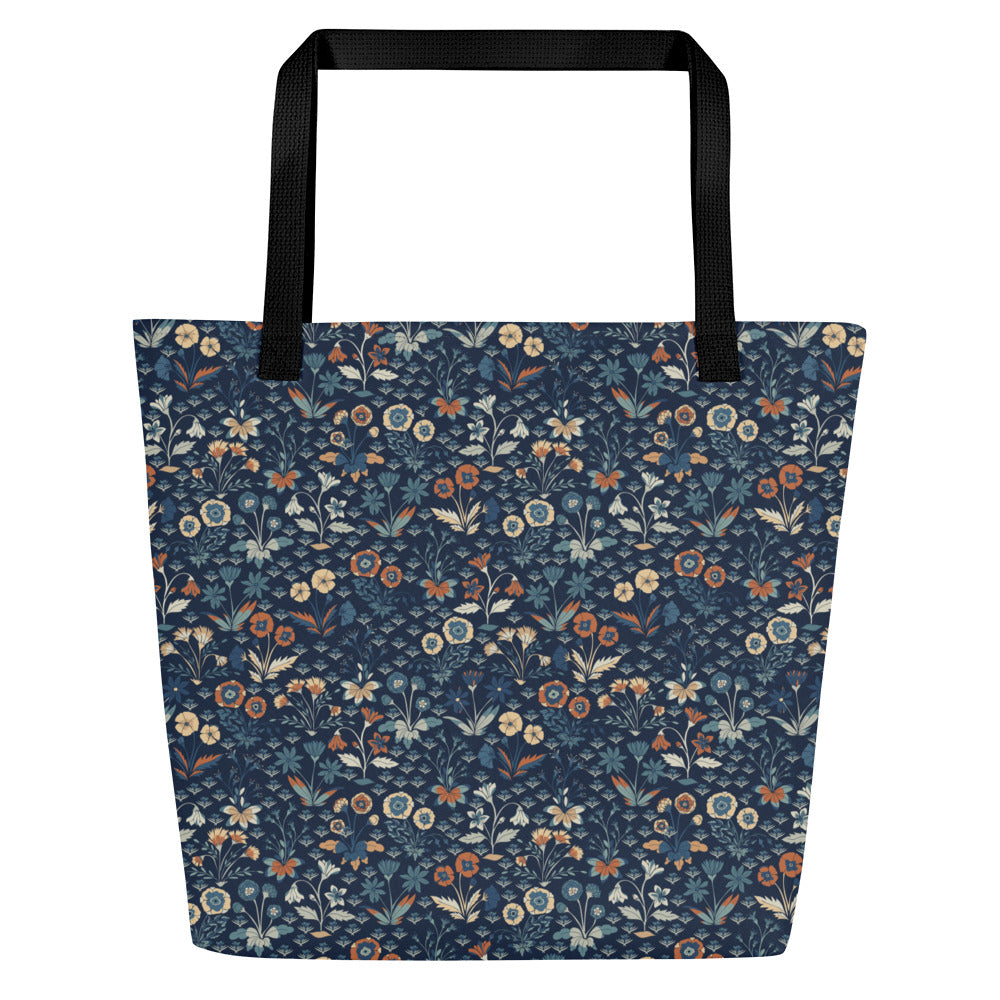 All-Over Print Large Tote Bag - fields aflower (winter)