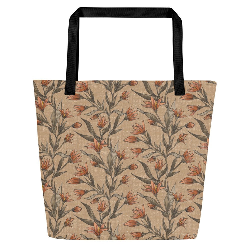 All-Over Print Large Tote Bag -once upon a garden (coral)