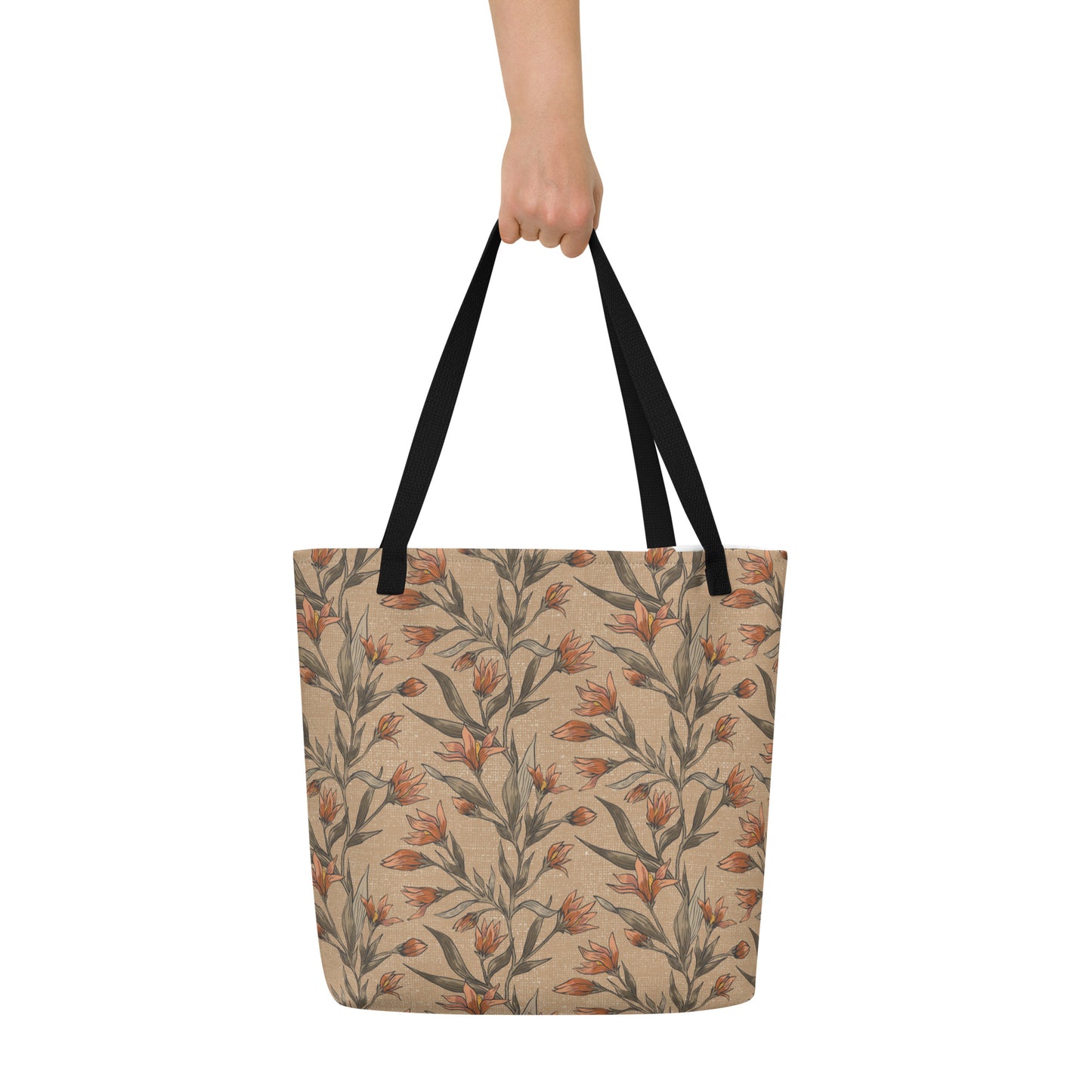 All-Over Print Large Tote Bag -once upon a garden (coral)