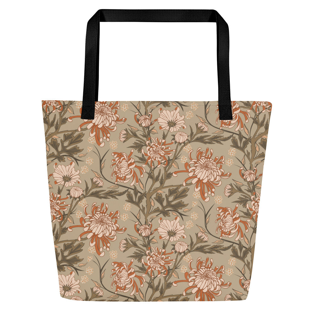 All-Over Print Large Tote Bag - chrysanthemum reverie (pink)