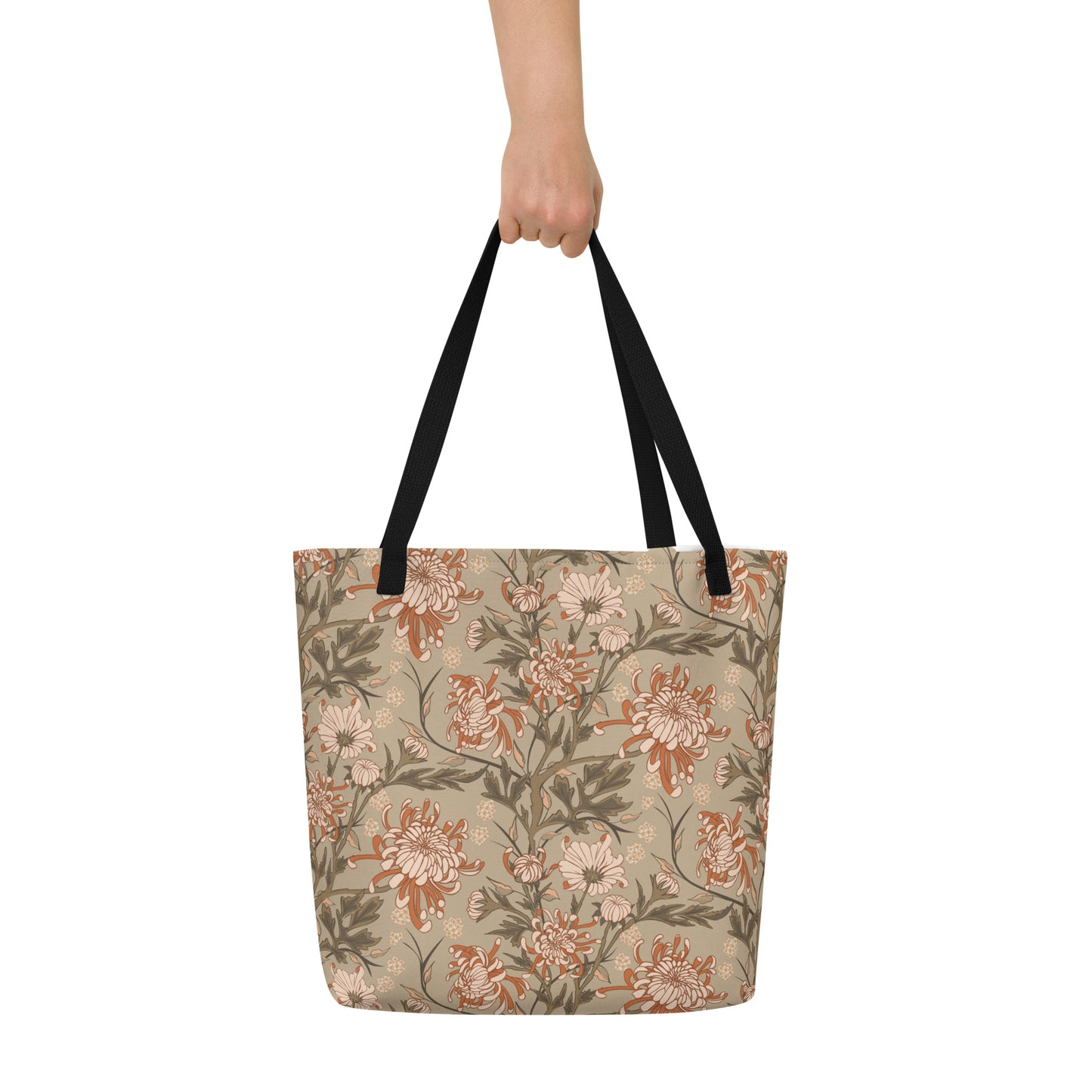 All-Over Print Large Tote Bag - chrysanthemum reverie (pink)