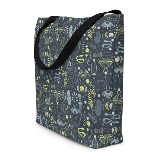 All-Over Print Large Tote Bag - Esoteric Ephemera - Navy/Green