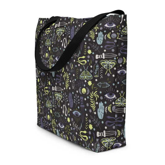 All-Over Print Large Tote Bag - Esoteric Ephemera - Black/Purple