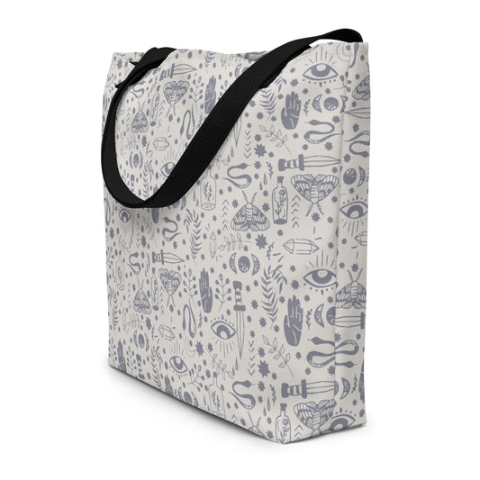 All-Over Print Large Tote Bag - Esoteric Ephemera - Grey/Purple