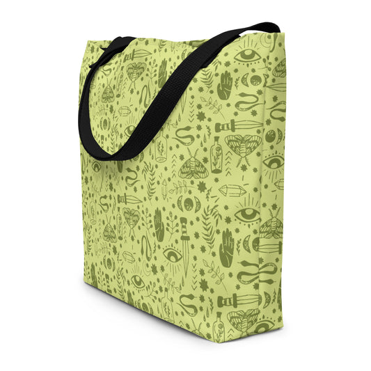 All-Over Print Large Tote Bag - Esoteric Ephemera - Green/Green