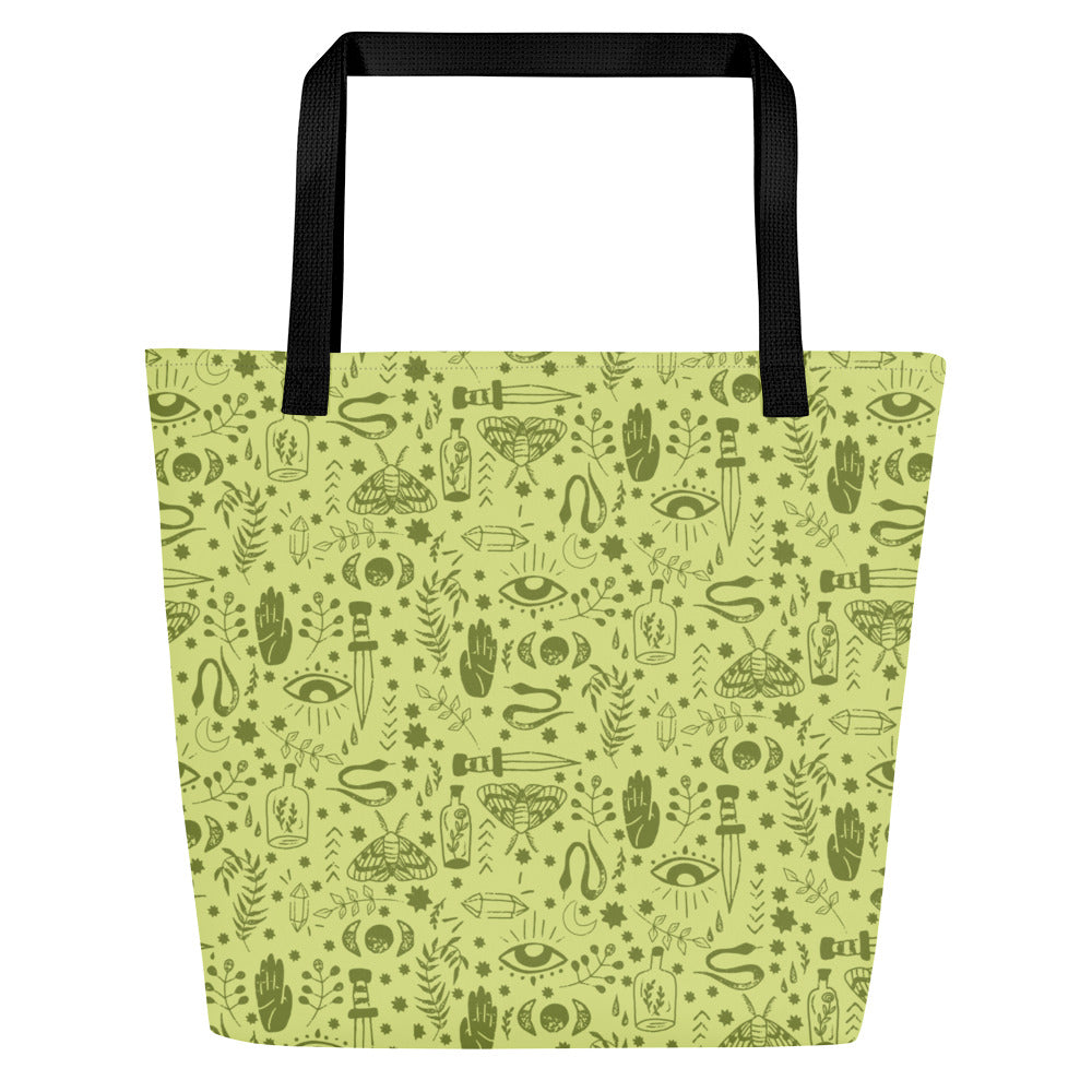 All-Over Print Large Tote Bag - Esoteric Ephemera - Green/Green