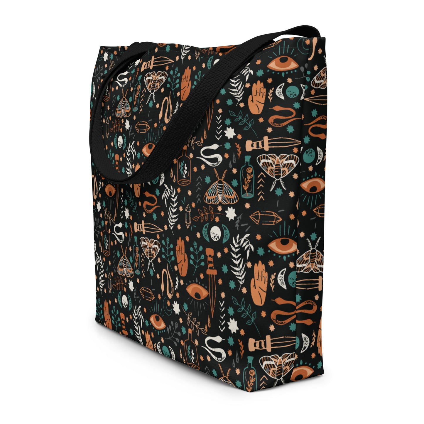 All-Over Print Large Tote Bag - Esoteric Ephemera - Black/Orange