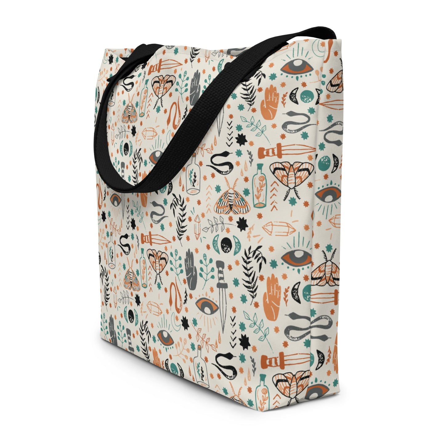 All-Over Print Large Tote Bag -Esoteric Ephemera - White/Orange