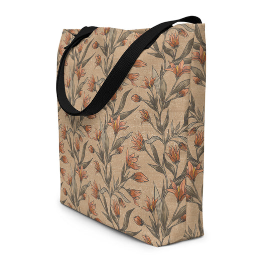 All-Over Print Large Tote Bag -once upon a garden (coral)