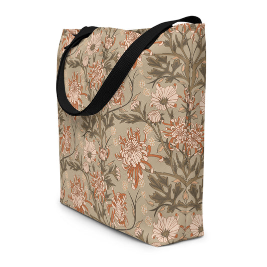 All-Over Print Large Tote Bag - chrysanthemum reverie (pink)