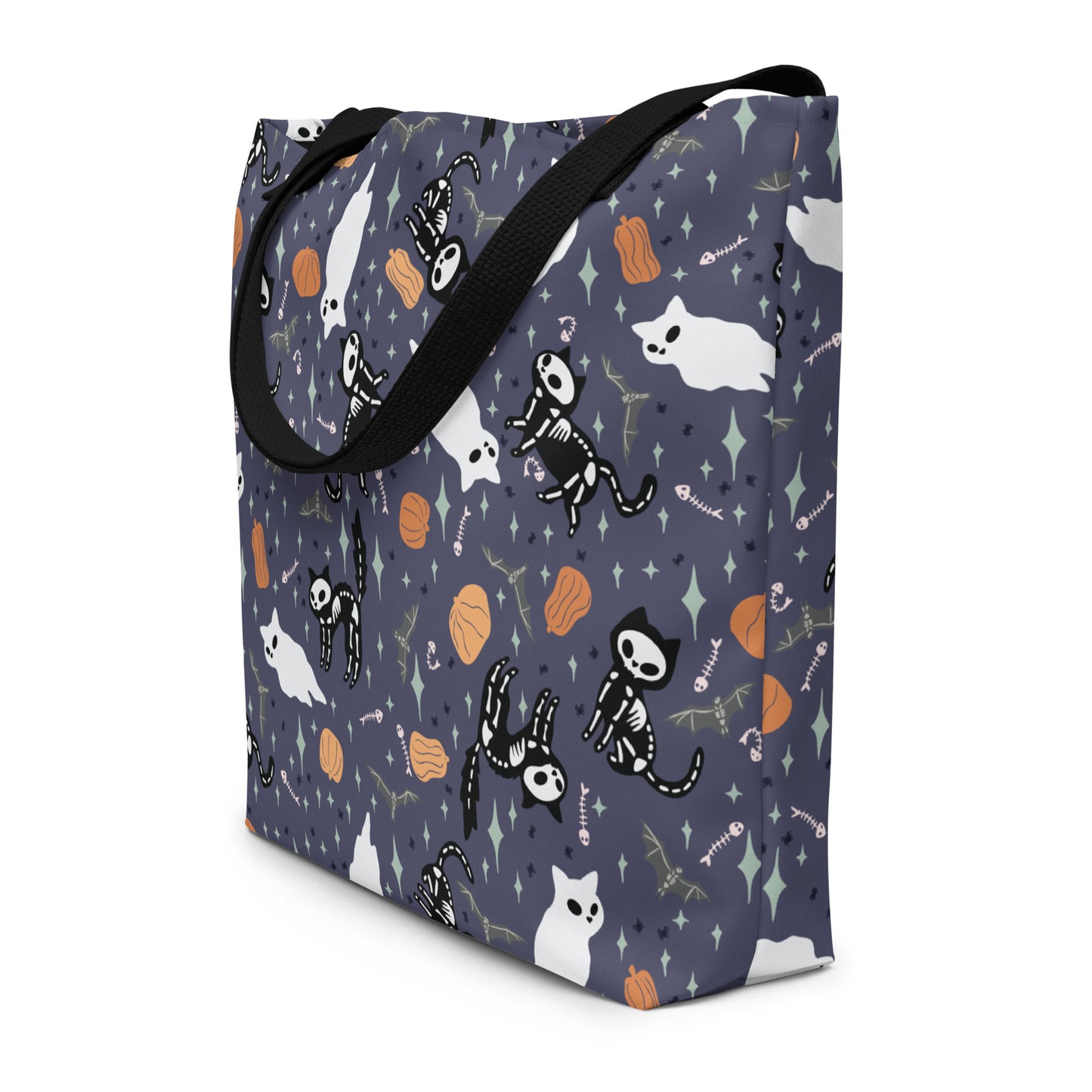 All-Over Print Large Tote Bag - SkeleCat - Purple