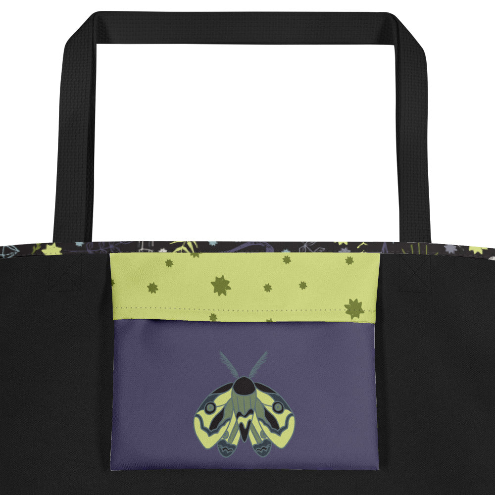 All-Over Print Large Tote Bag - Esoteric Ephemera - Black/Purple