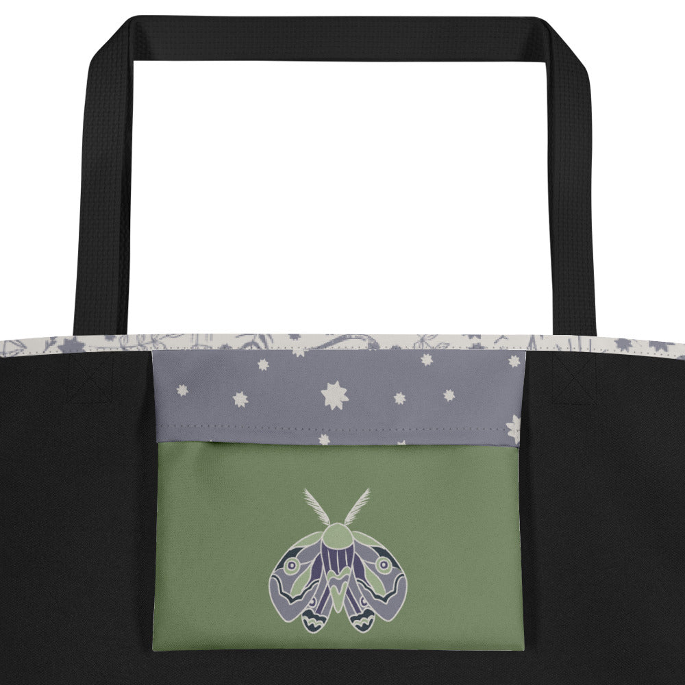 All-Over Print Large Tote Bag - Esoteric Ephemera - Grey/Purple