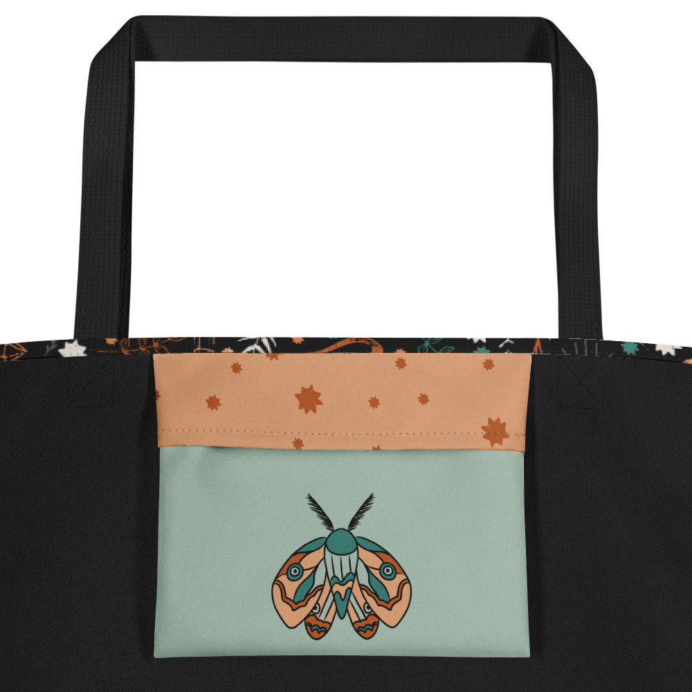 All-Over Print Large Tote Bag - Esoteric Ephemera - Black/Orange