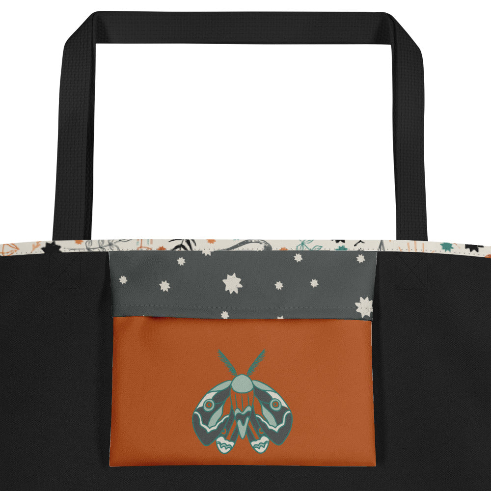 All-Over Print Large Tote Bag -Esoteric Ephemera - White/Orange