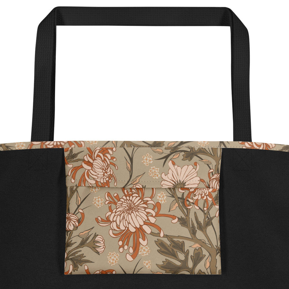 All-Over Print Large Tote Bag - chrysanthemum reverie (pink)