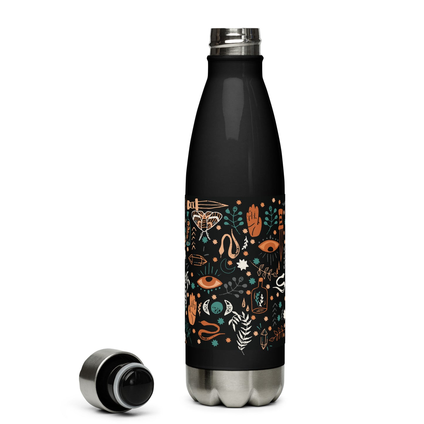 Stainless Steel Water Bottle - Esoteric Ephemera - Black