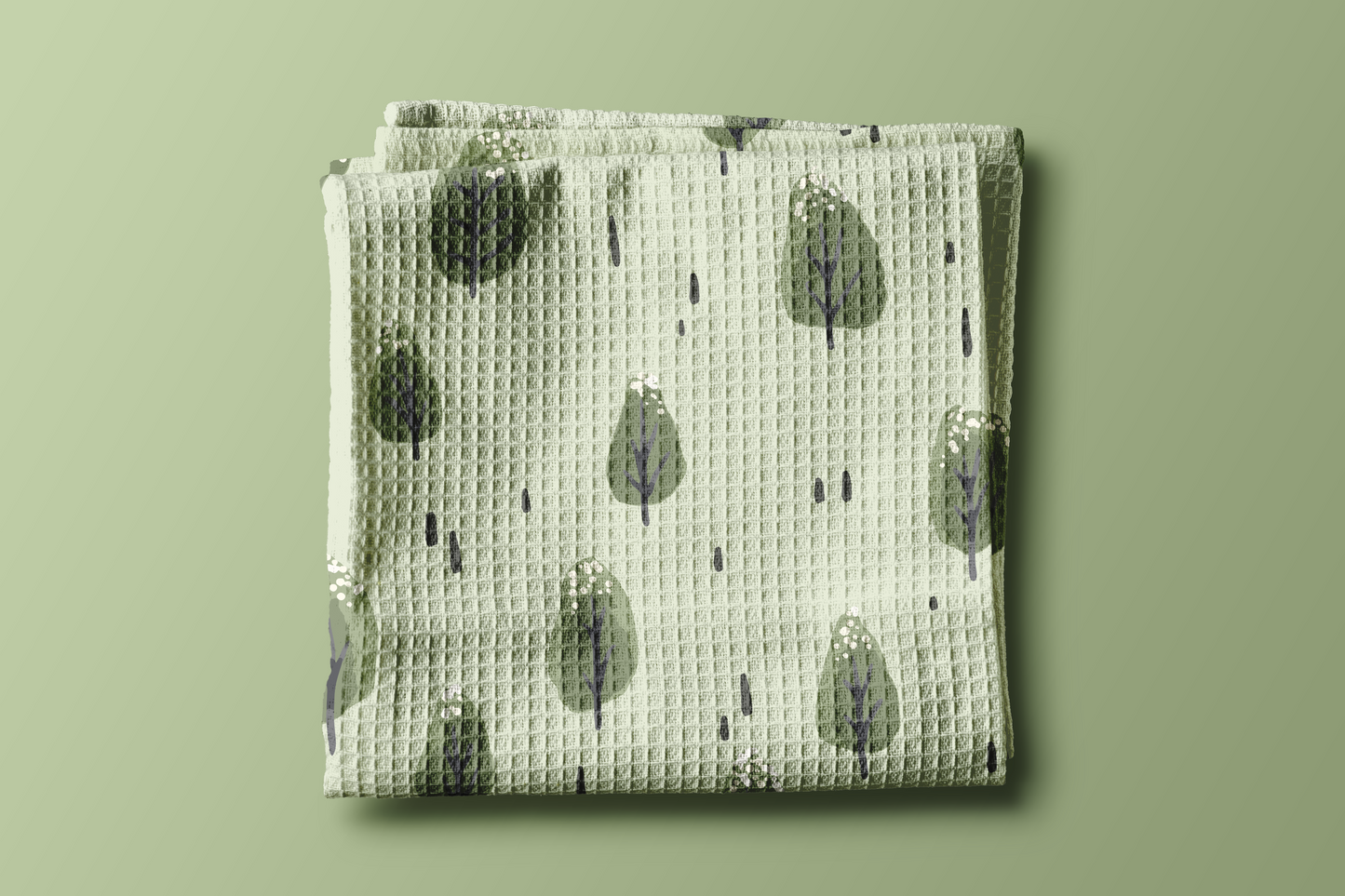 Winter Trees (green) - 16x25" waffle texture kitchen/hand towel