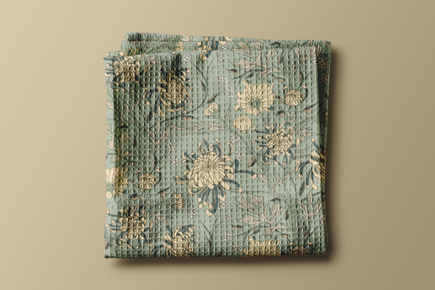 chrysanthemum reverie (blue)- 16x25" waffle texture kitchen/hand towel